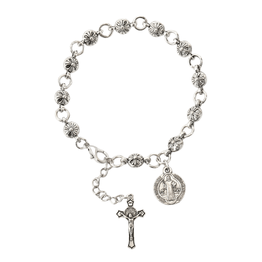 Silver Plated Beaded Decade Rosary Bracelet with Crucifix – Adjustable - JMJ Catholic Productsvariant