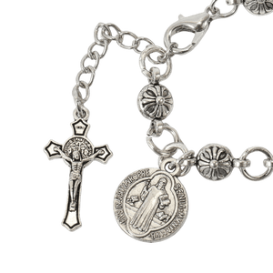 Silver Plated Beaded Decade Rosary Bracelet with Crucifix – Adjustable