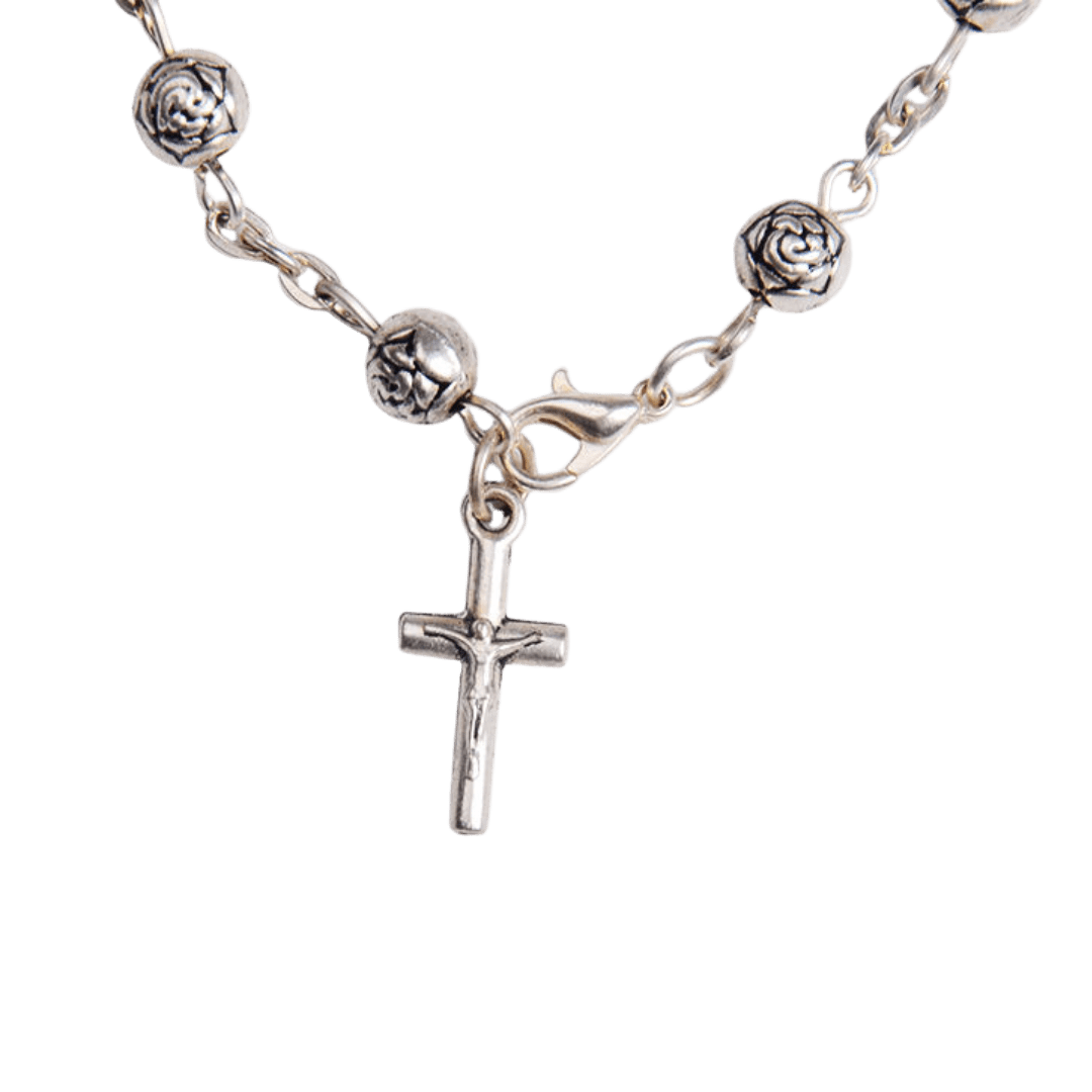 Silver Rose Bead One Decade Rosary Bracelet - JMJ Catholic Productsvariant