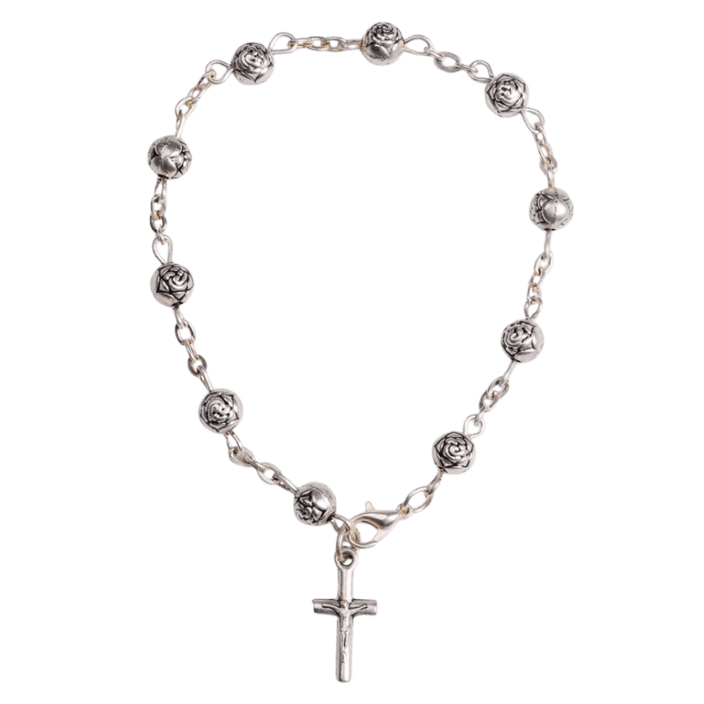 Silver Rose Bead One Decade Rosary Bracelet - JMJ Catholic Productsvariant