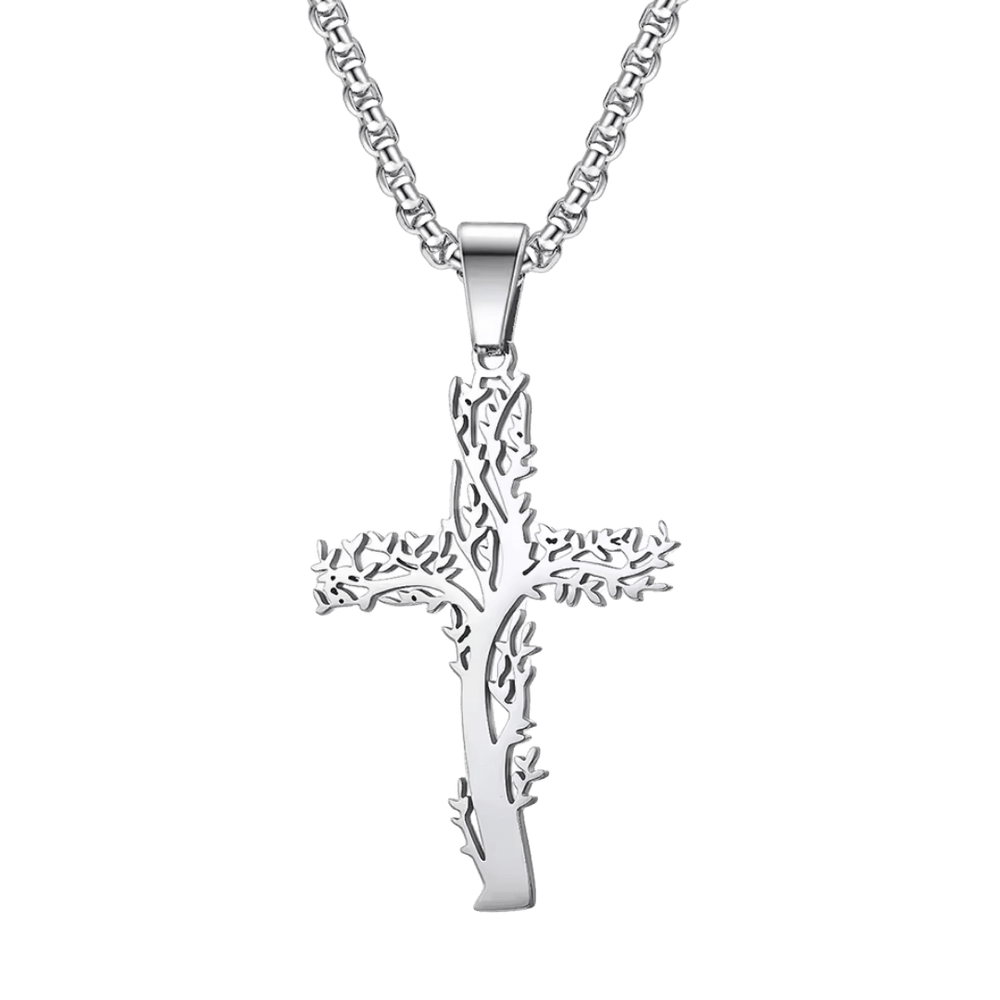 Silver Thorn Crucifix Pendant Necklace — Silver Stainless Steel - JMJ Catholic Productsvariant