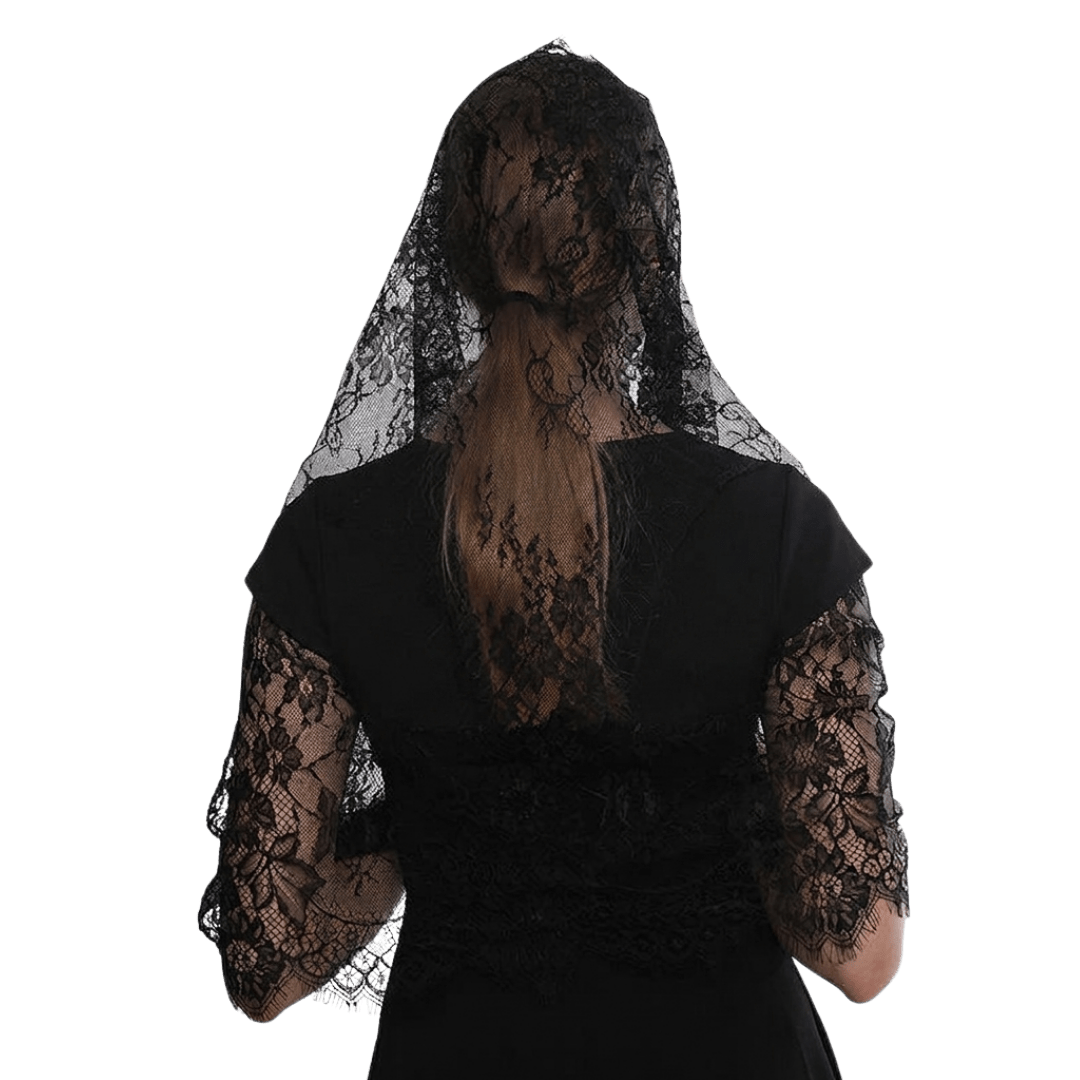 Spanish Lace Mantilla Veil — Black or White - JMJ Catholic Productsvariant