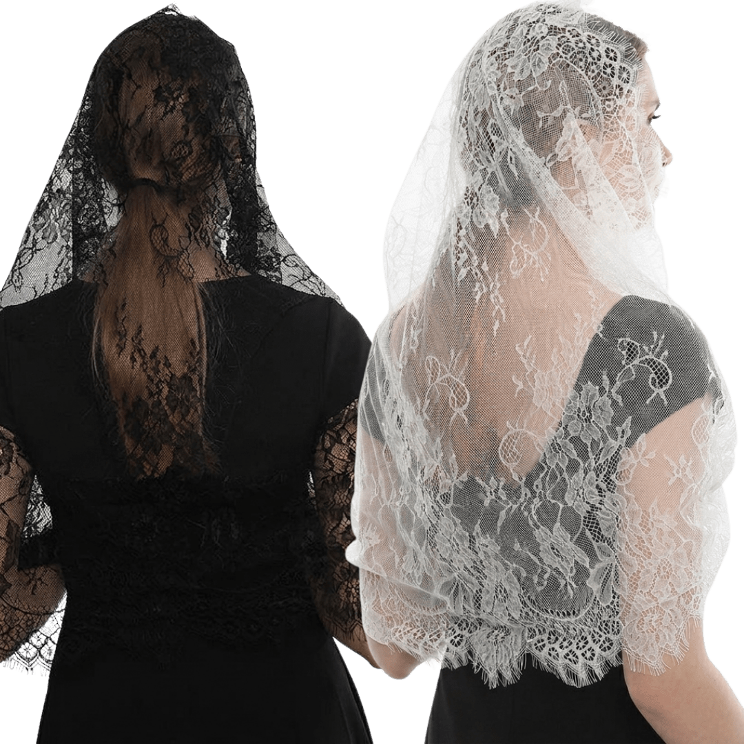 Spanish Lace Mantilla Veil — Black or White - JMJ Catholic Productsvariant