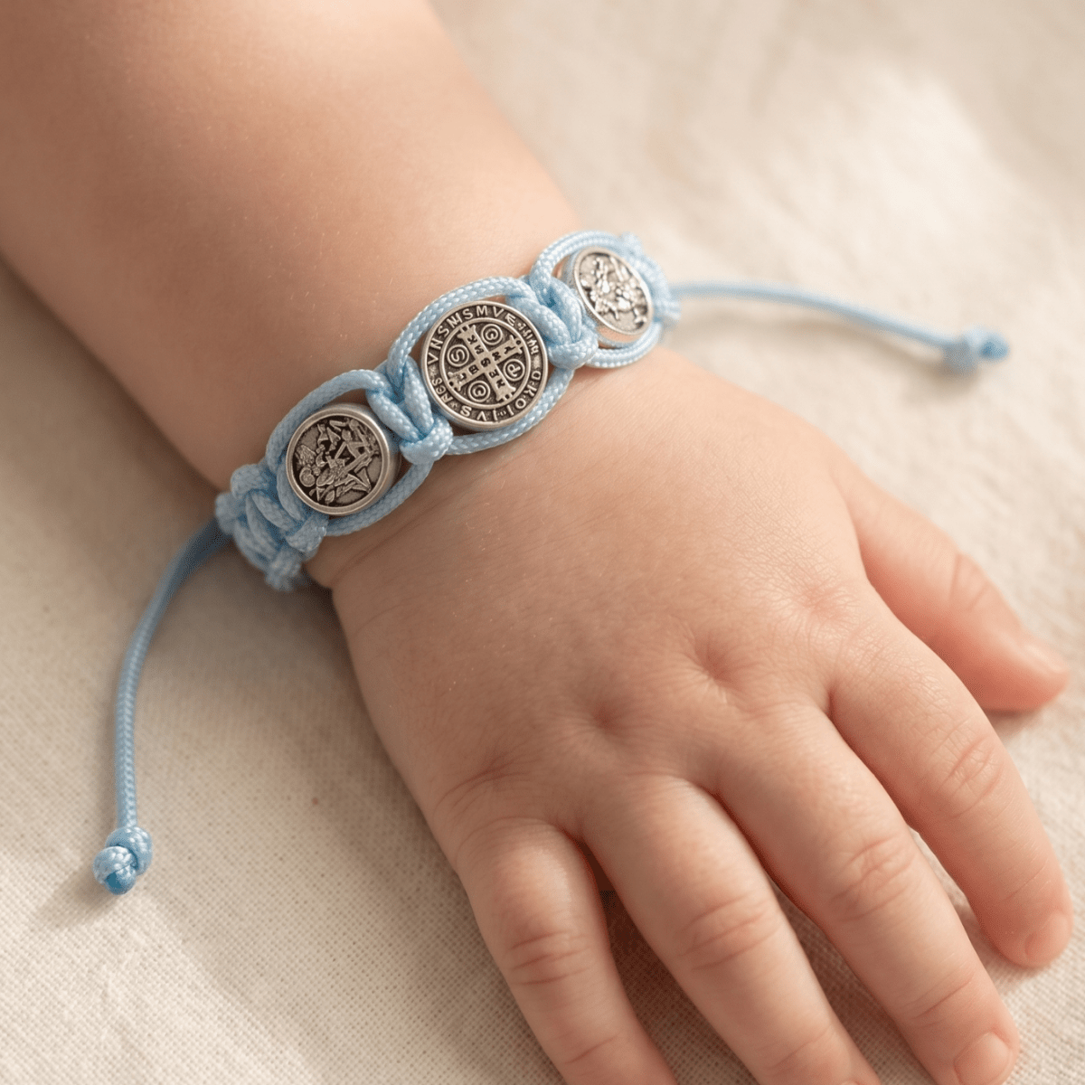 St. Benedict Blue Cord Baby Bracelet - Blue - JMJ Catholic Productsvariant
