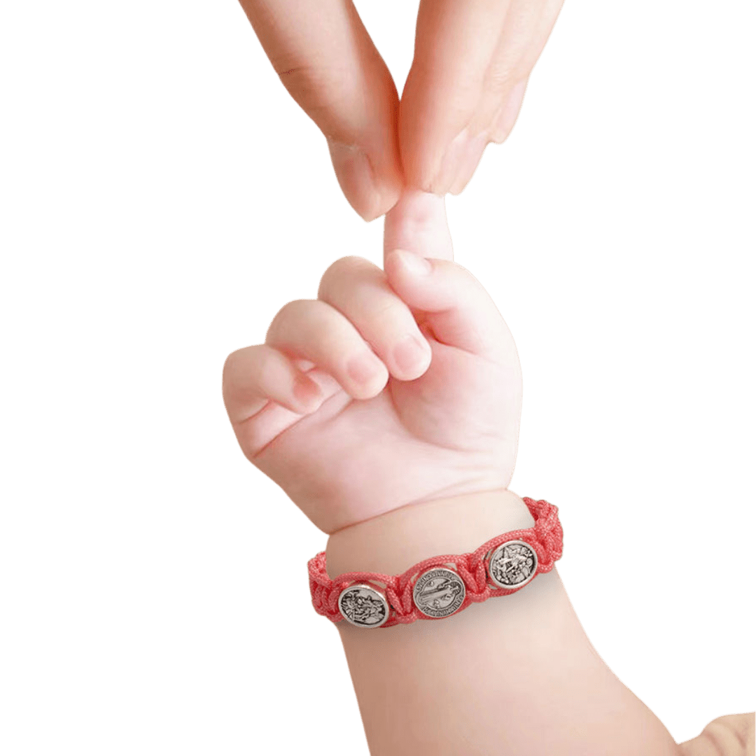 St. Benedict Pink Cord Baby Bracelet - Pink - JMJ Catholic Productsvariant