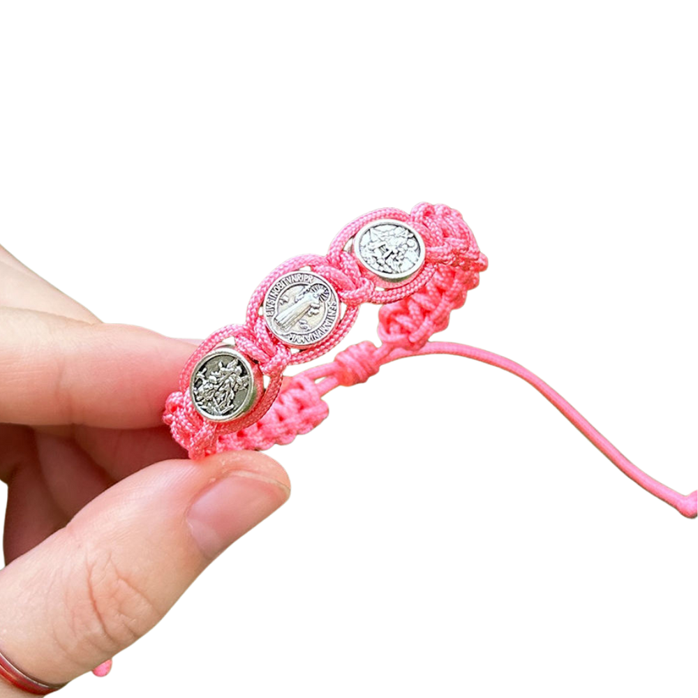 St. Benedict Pink Cord Baby Bracelet - Pink - JMJ Catholic Productsvariant