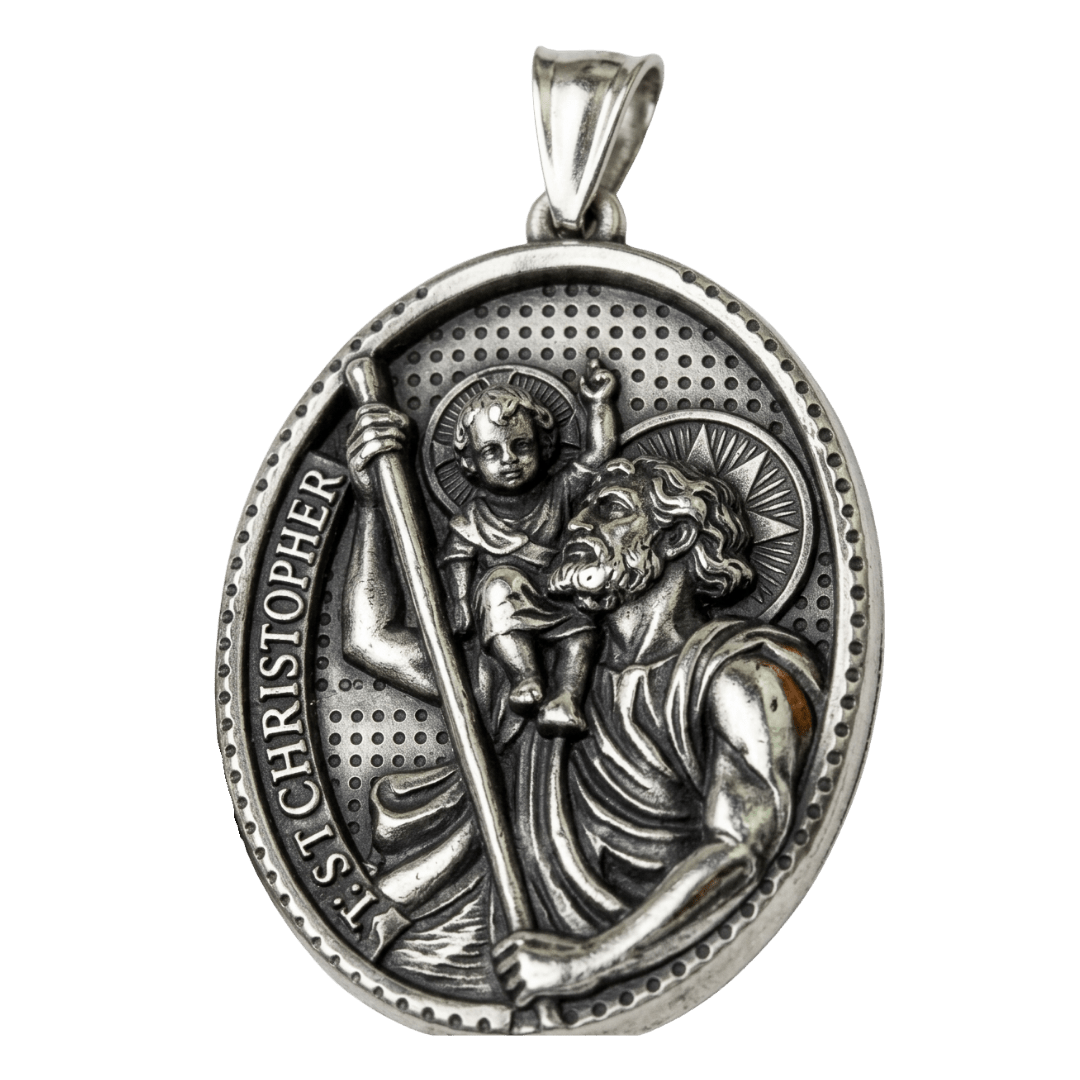 St. Christopher Medal Necklace — Silver Stainless Steel