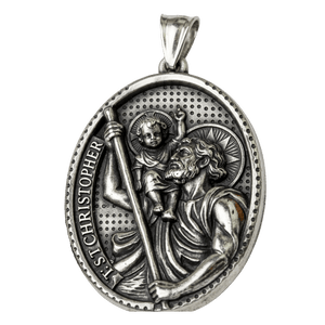 St Christopher medal necklace, silver stainless steel
