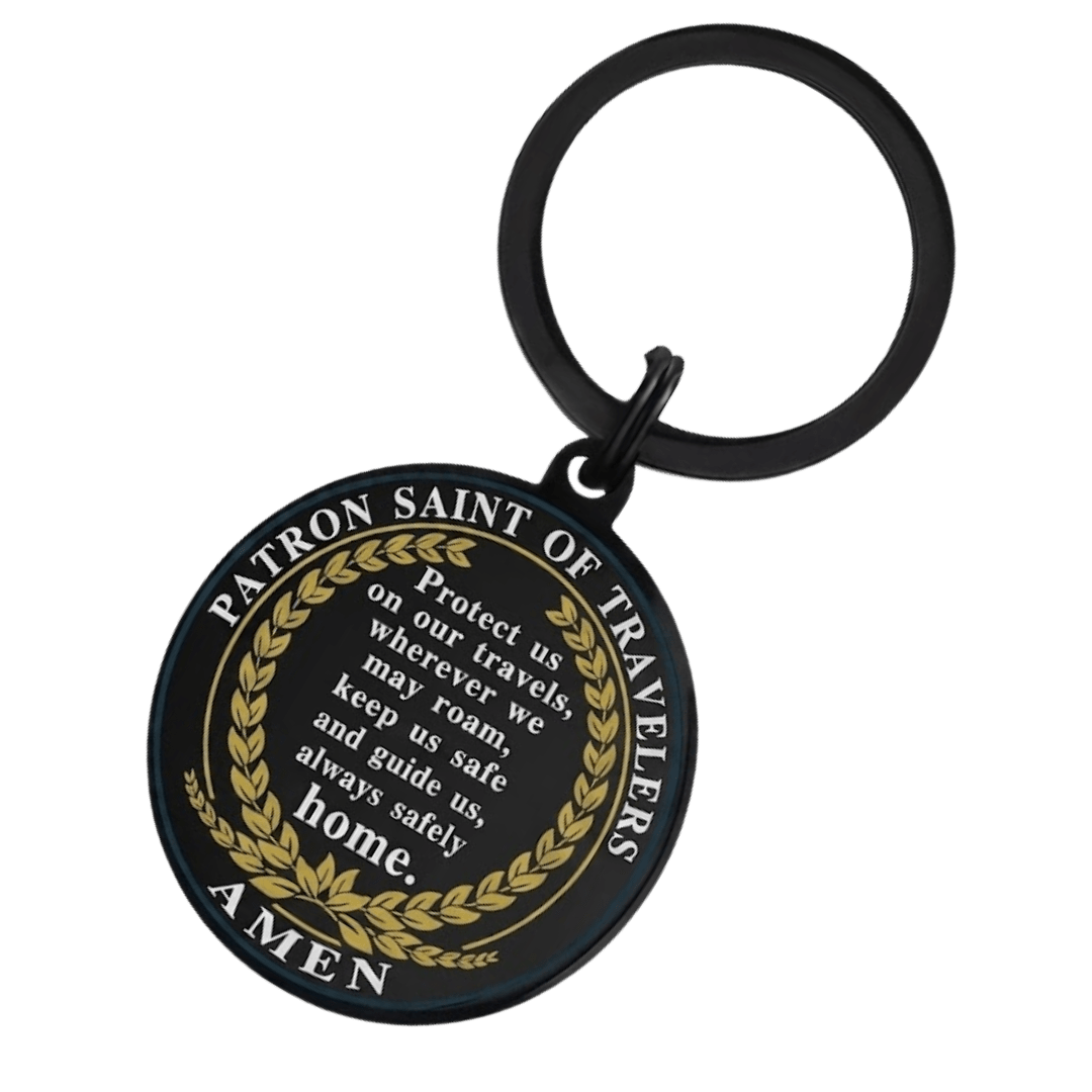 St. Christopher Patron Saint - Travellers Black Keyring - JMJ Catholic Productsvariant