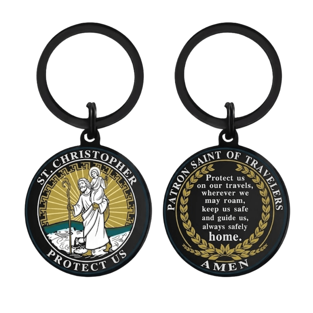 St. Christopher Patron Saint - Travellers Black Keyring - JMJ Catholic Productsvariant