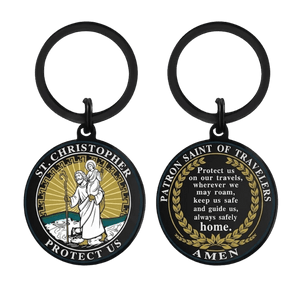 Black St Christopher patron saint of travellers keyring