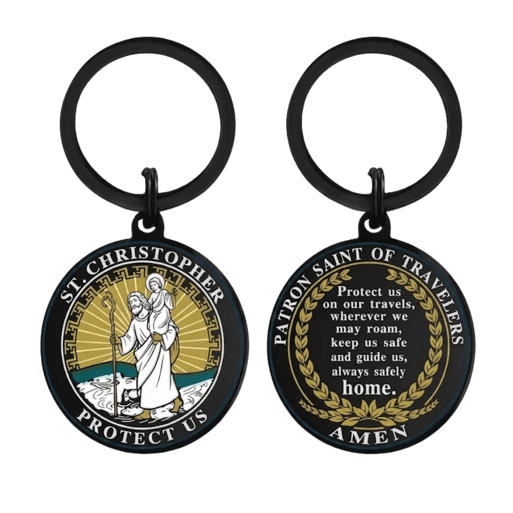 St. Christopher Patron Saint - Travellers Black Keyring - JMJ Catholic Productsvariant