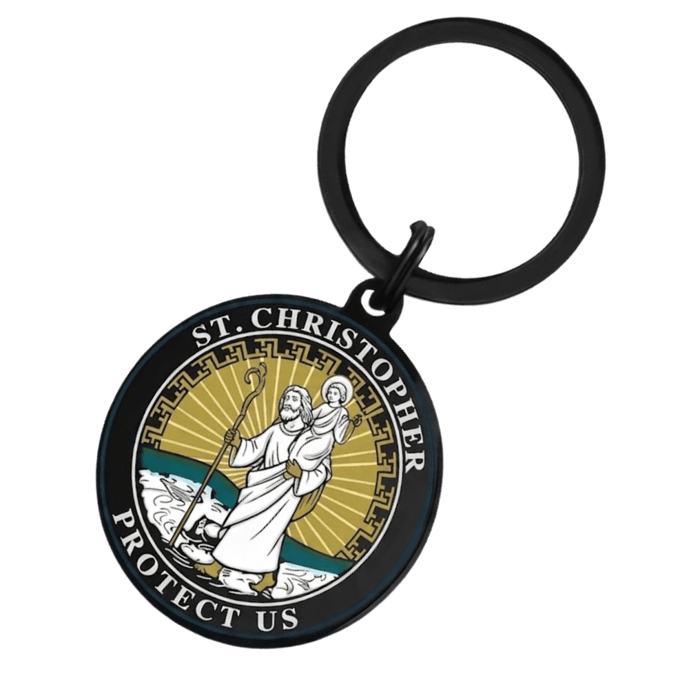 St. Christopher Patron Saint - Travellers Black Keyring - JMJ Catholic Productsvariant