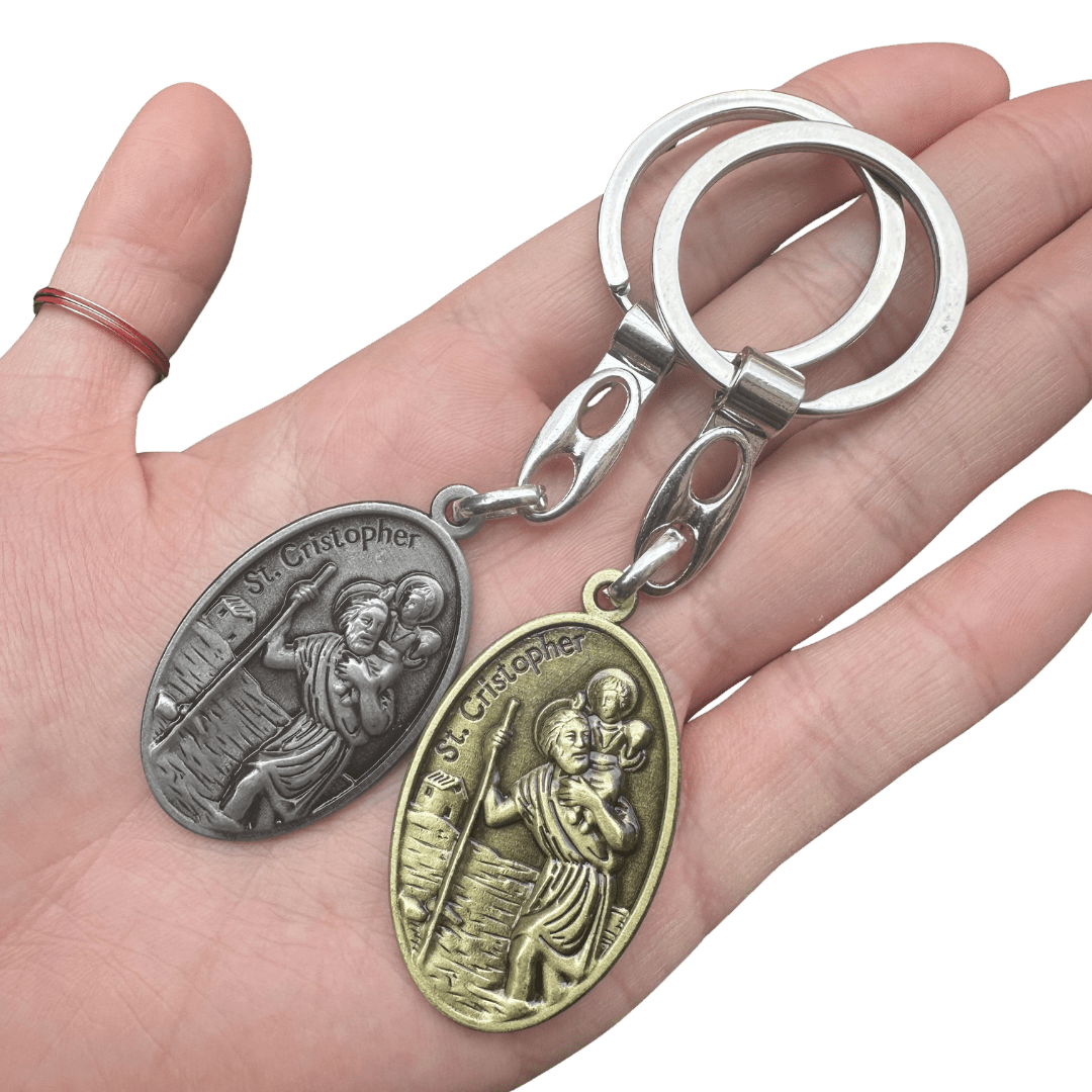 St. Christopher & St. Anthony Double-Sided Catholic Keyring – 2 Colours Available - JMJ Catholic Productsvariant
