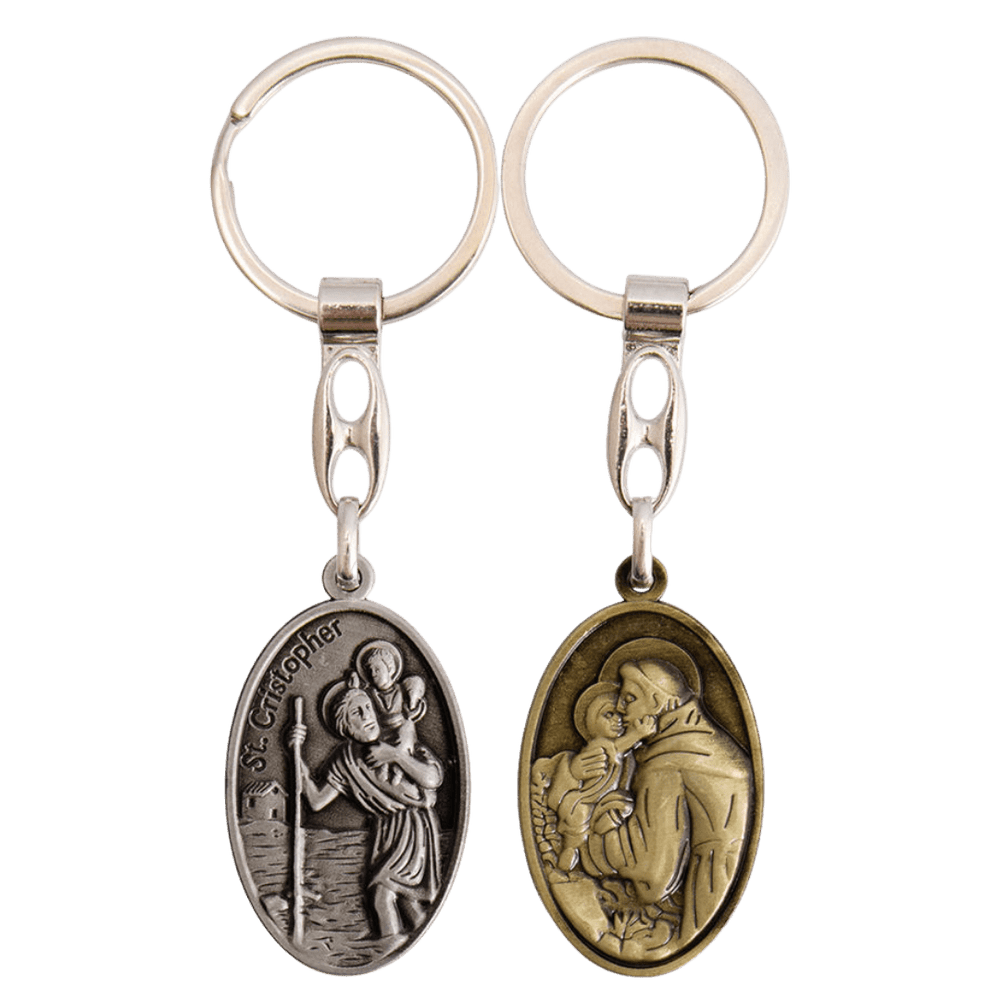 St. Christopher & St. Anthony Double-Sided Catholic Keyring – 2 Colours Available - JMJ Catholic Productsvariant