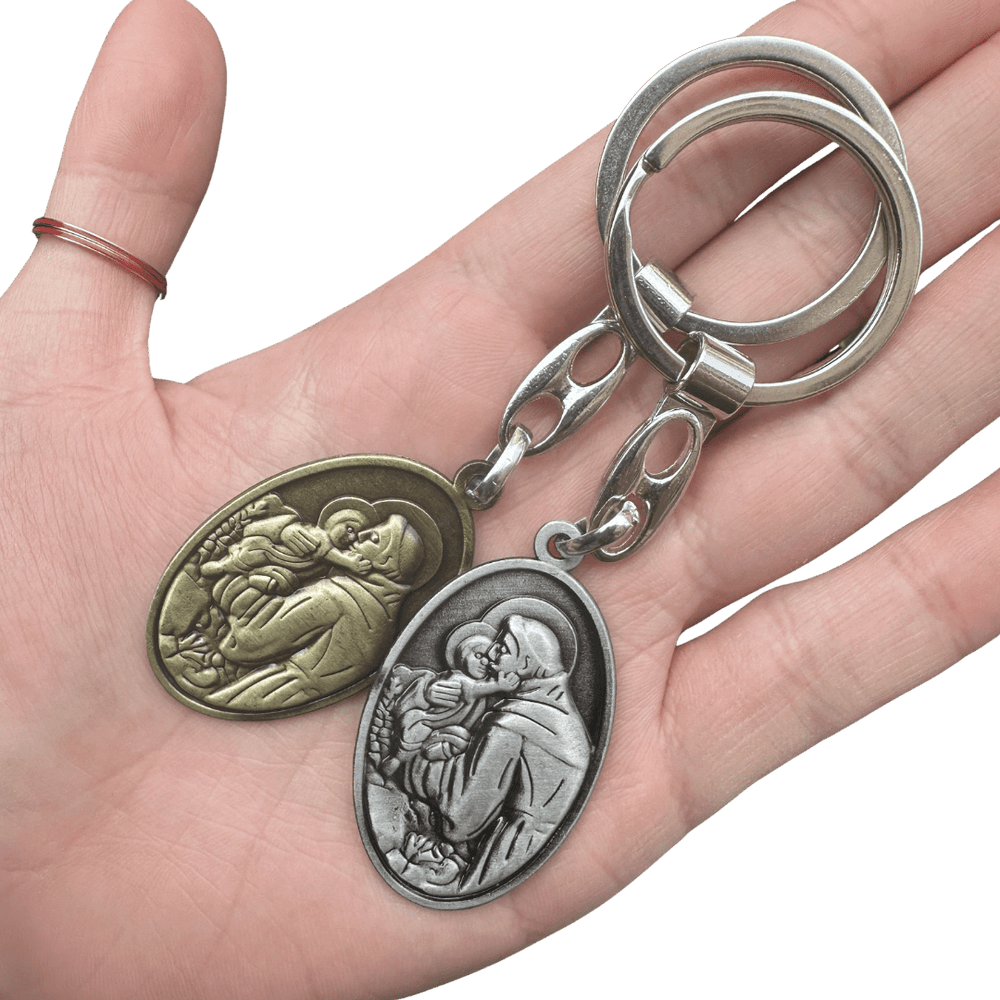 St. Christopher & St. Anthony Double-Sided Catholic Keyring – 2 Colours Available - JMJ Catholic Productsvariant