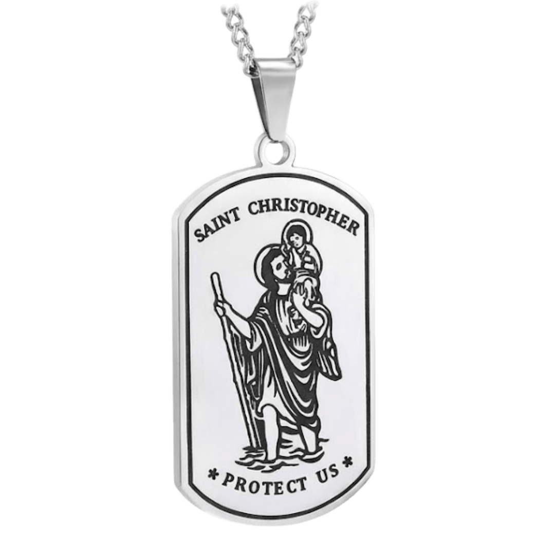 St. Christopher Stainless Steel Necklace — Rectangular Pendant