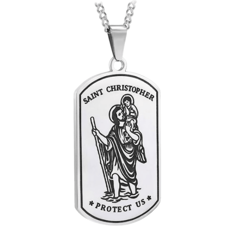 St. Christopher Stainless Steel Necklace — Rectangular Pendant - JMJ Catholic Productsvariant