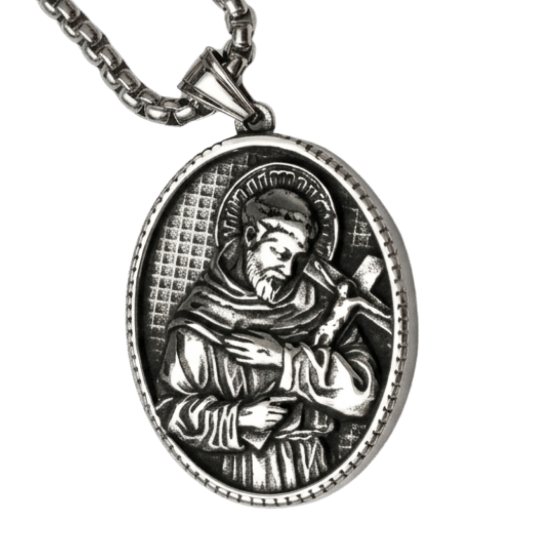 St. Francis of Assisi Medal Pendant — Antique Style Catholic Necklace - JMJ Catholic Productsvariant