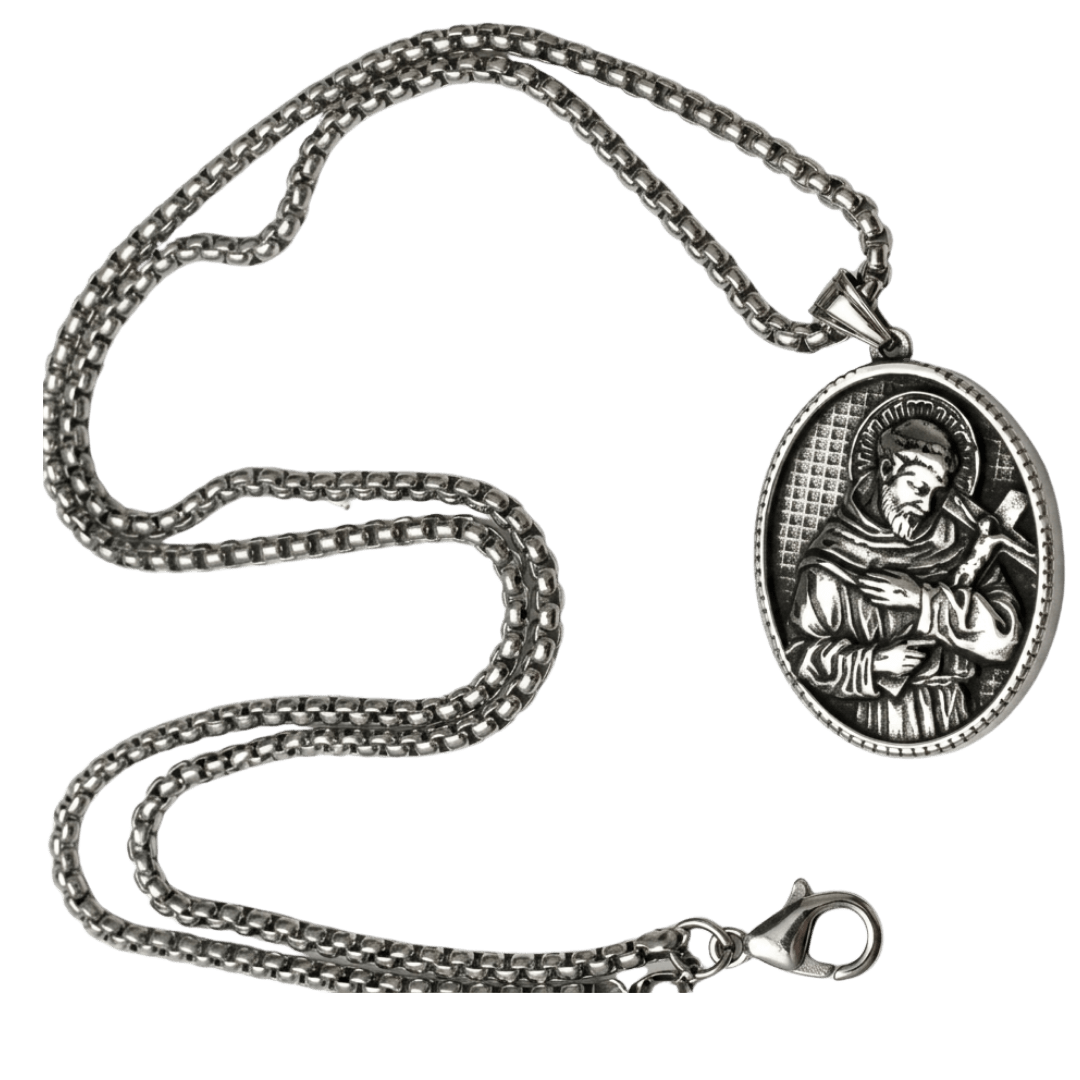 St. Francis of Assisi Medal Pendant — Antique Style Catholic Necklace - JMJ Catholic Productsvariant
