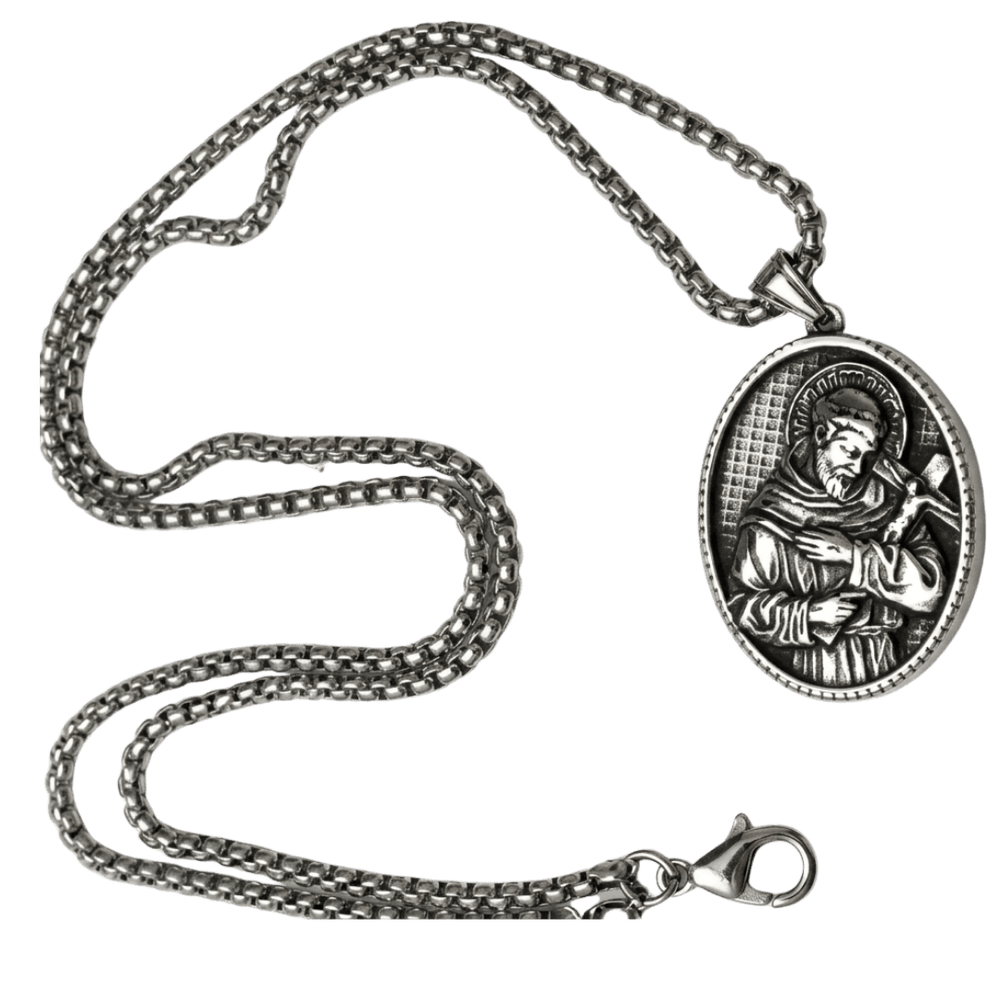 St. Francis of Assisi Medal Pendant — Antique Style Catholic Necklace - JMJ Catholic Productsvariant