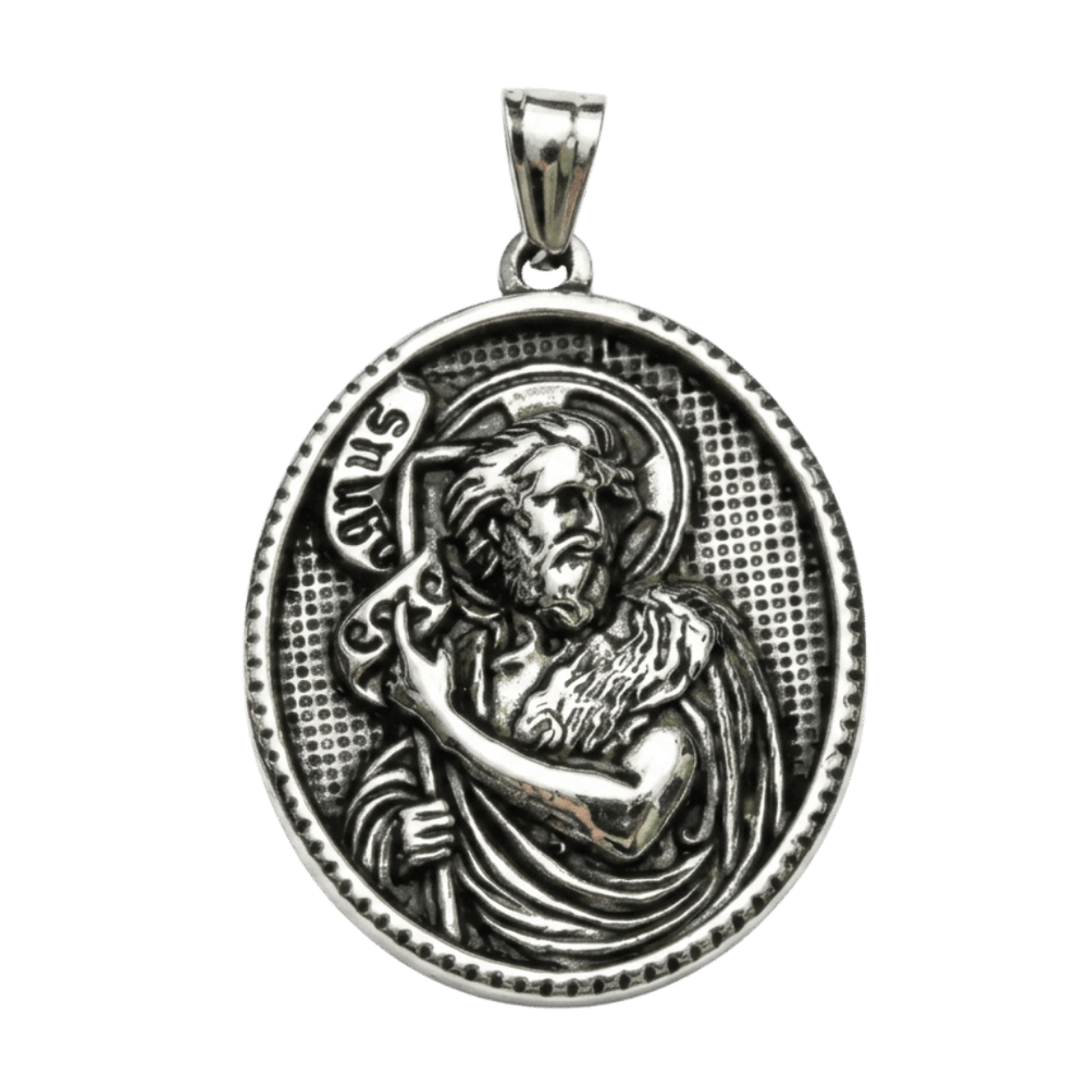 St. John the Baptist Medal Pendant Necklace — Silver Stainless Steel - JMJ Catholic Productsvariant