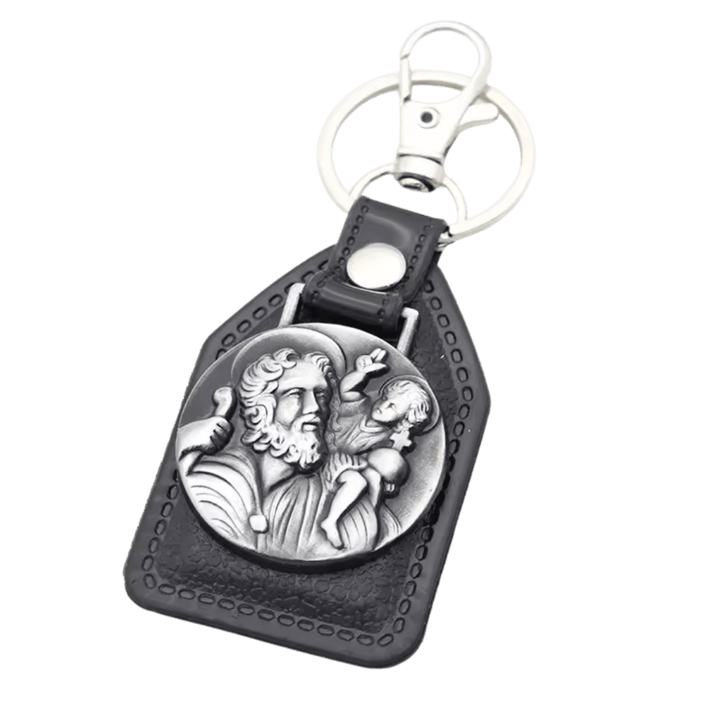 St. Joseph Catholic Leatherette Keyring (Round) - JMJ Catholic Productsvariant