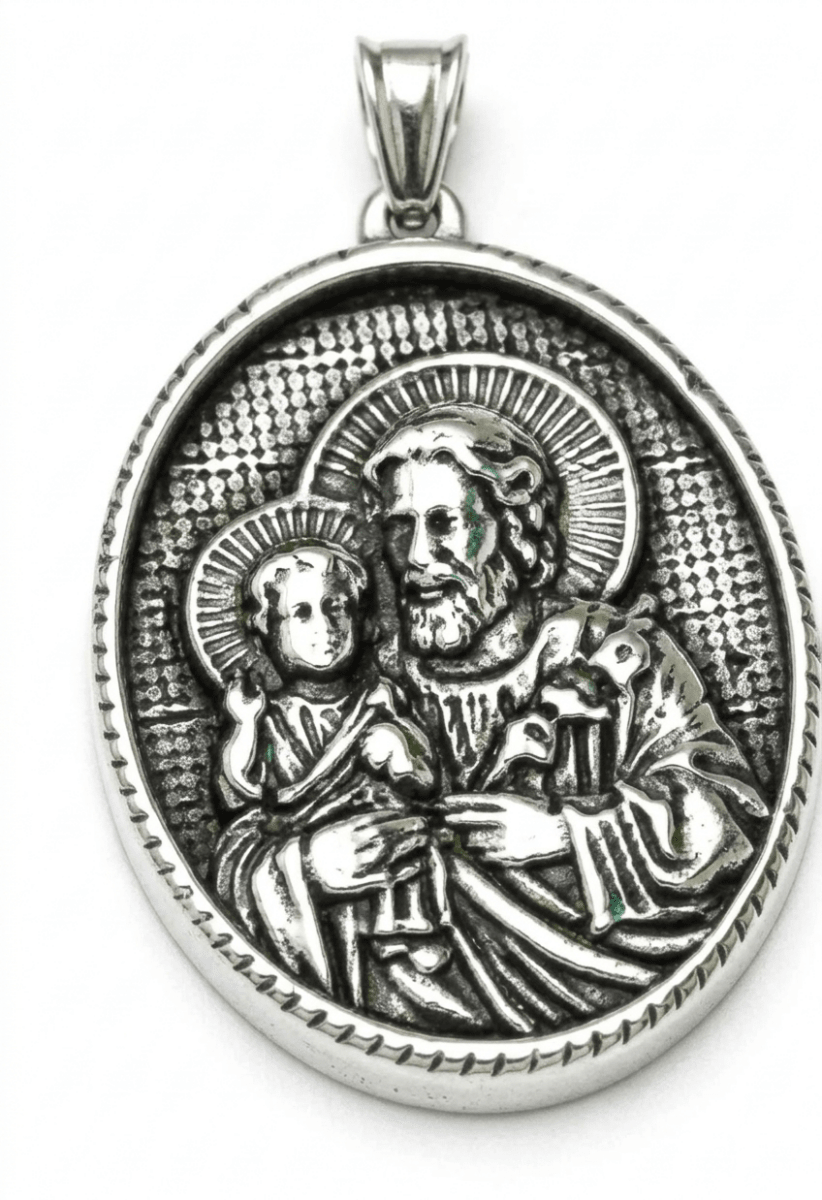 St. Joseph Pendant Medal Necklace — Silver Stainless Steel