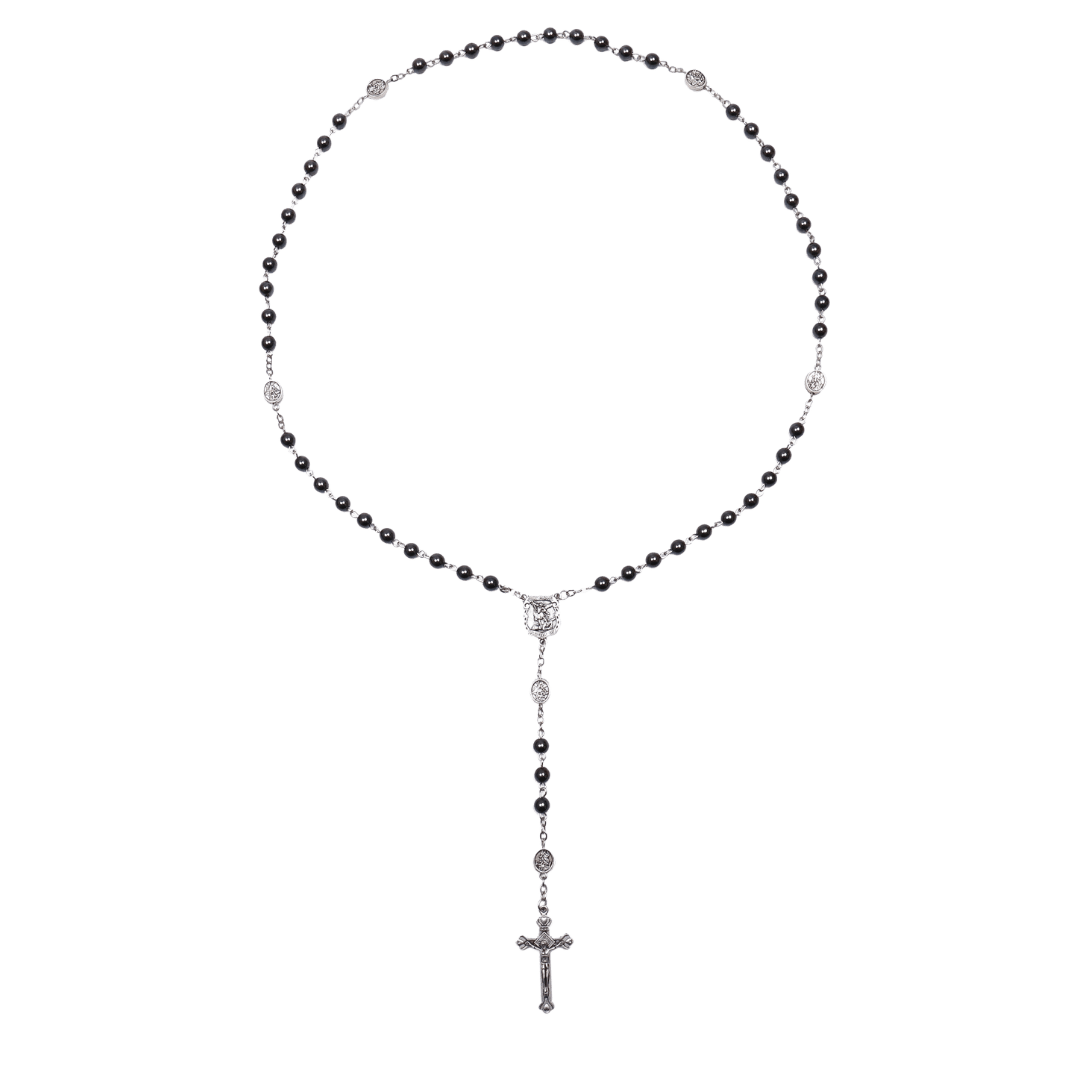 St Michael Hematite Rosary with Crucifix – 6 mm Beads - JMJ Catholic Productsvariant