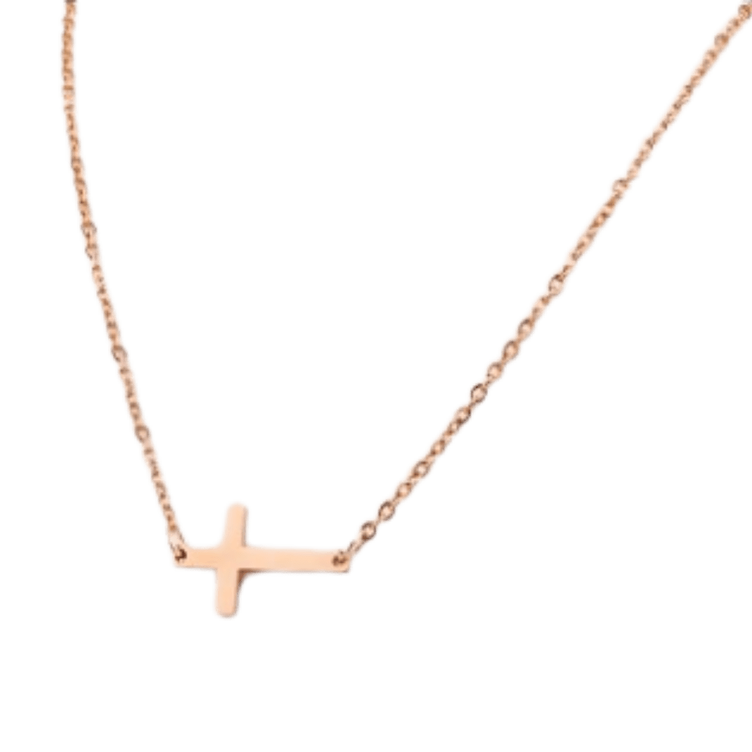 Stainless Steel Sideways Cross Pendant Necklace (Gold, Rose Gold & Silver) - JMJ Catholic Productsvariant