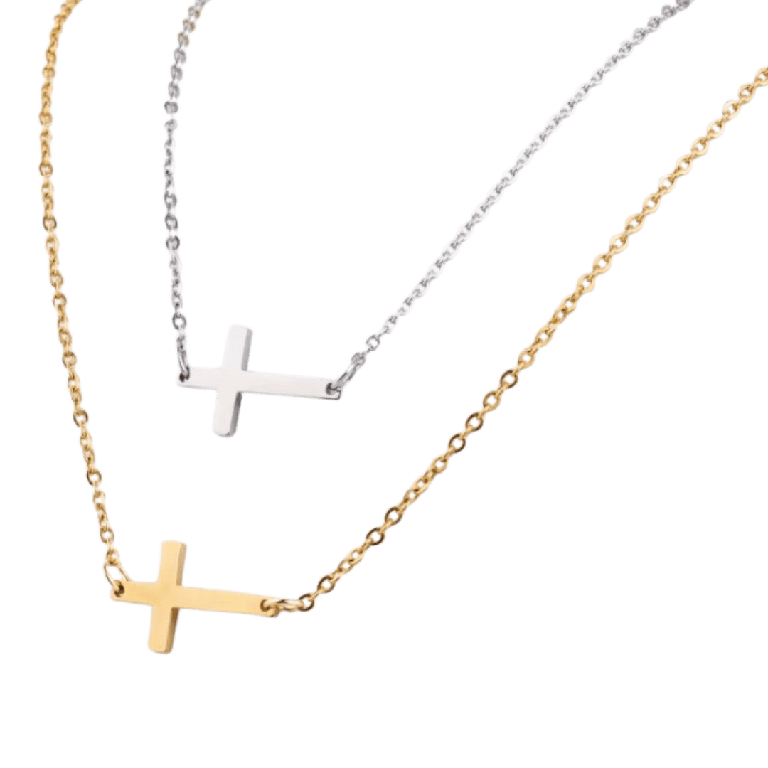 Stainless Steel Sideways Cross Pendant Necklace (Gold, Rose Gold & Silver) - JMJ Catholic Productsvariant