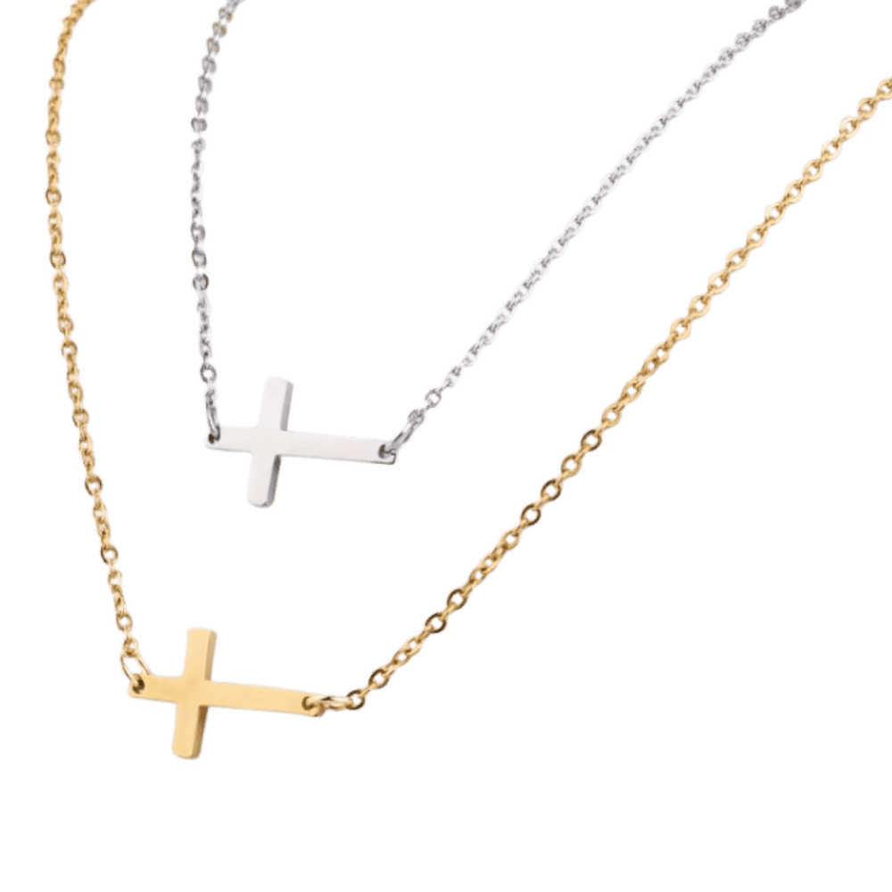 Stainless Steel Sideways Cross Pendant Necklace (Gold, Rose Gold & Silver) - JMJ Catholic Productsvariant