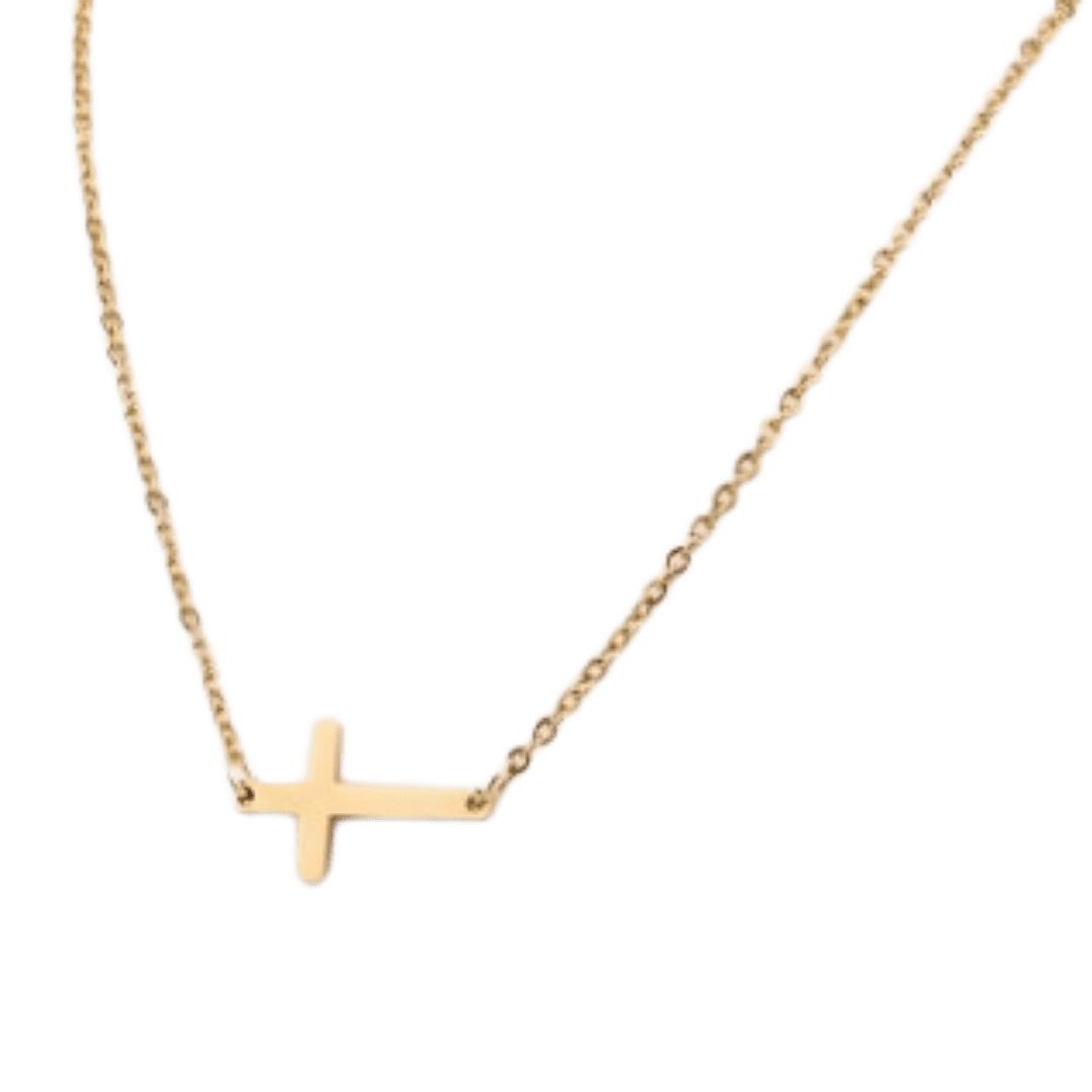 Stainless Steel Sideways Cross Pendant Necklace (Gold, Rose Gold & Silver)