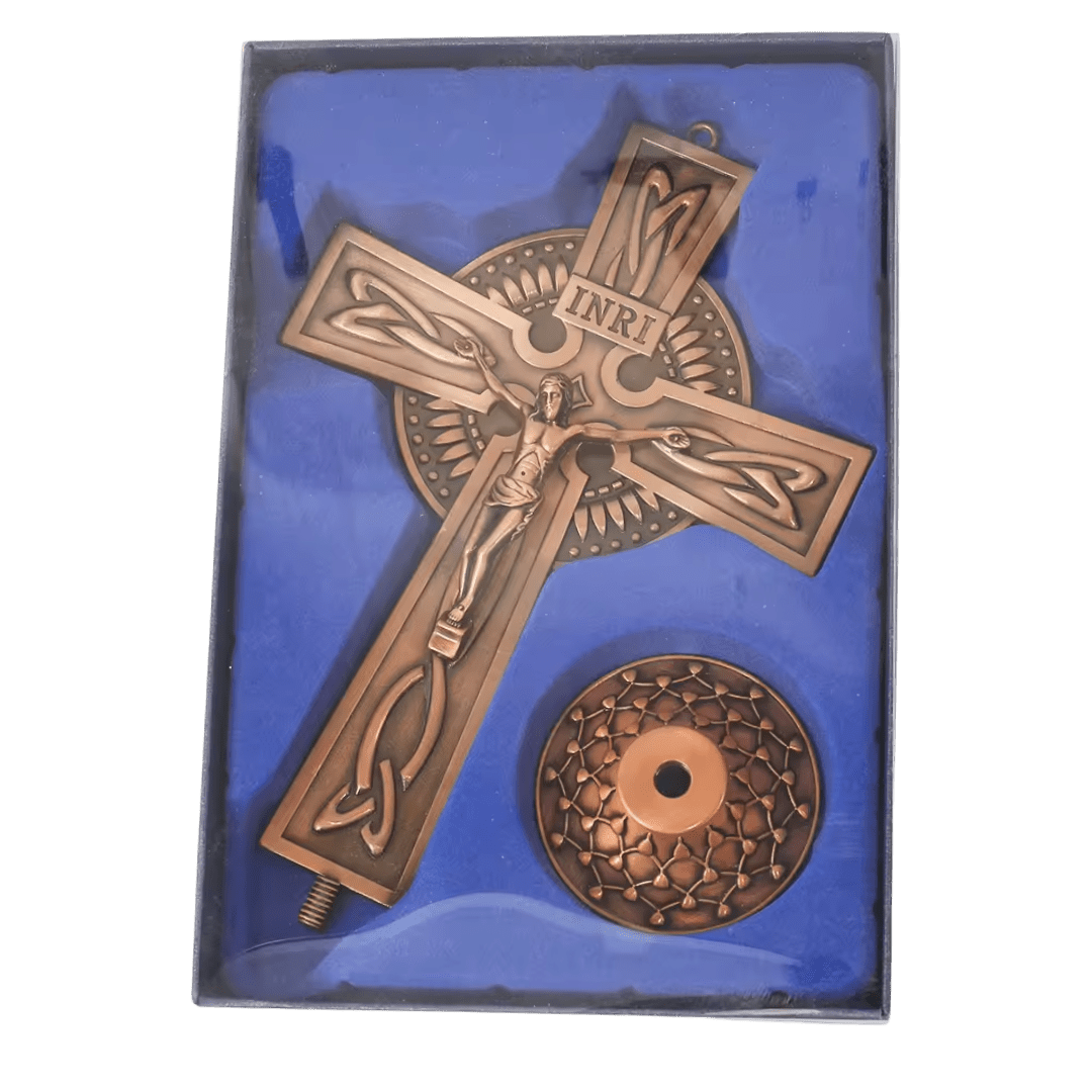 Standing Crucifix Ornament with Base — Red Copper, Antique Silver or Bronze Finish