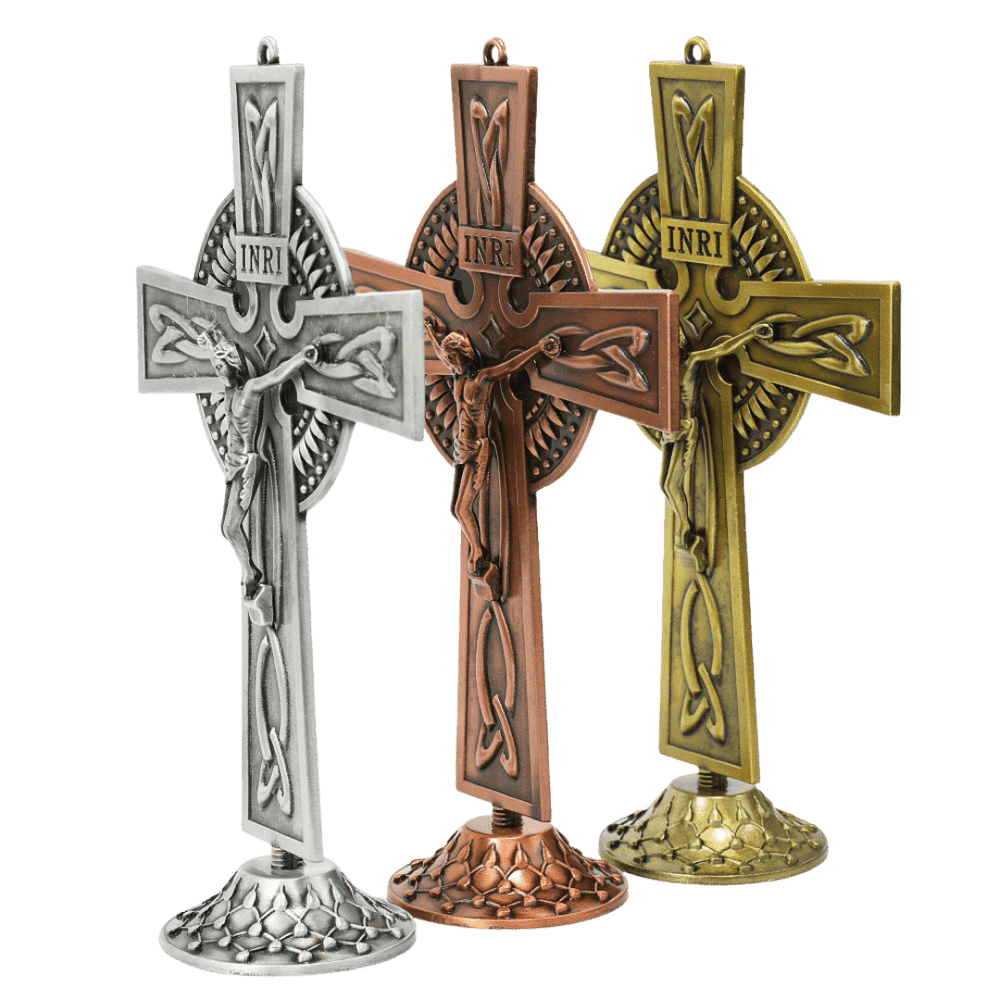 Standing Crucifix Ornament with Base — Red Copper, Antique Silver or Bronze Finish - JMJ Catholic Productsvariant