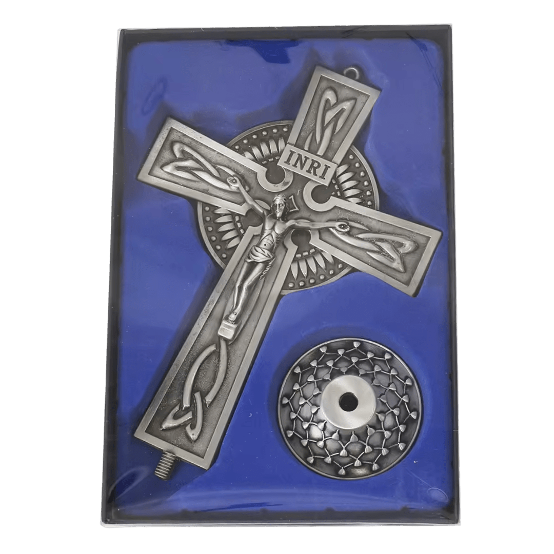 Standing Crucifix Ornament with Base — Red Copper, Antique Silver or Bronze Finish - JMJ Catholic Productsvariant