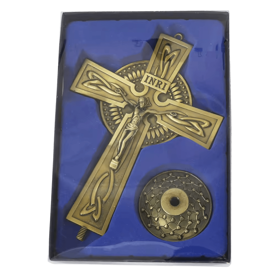 Standing Crucifix Ornament with Base — Red Copper, Antique Silver or Bronze Finish - JMJ Catholic Productsvariant