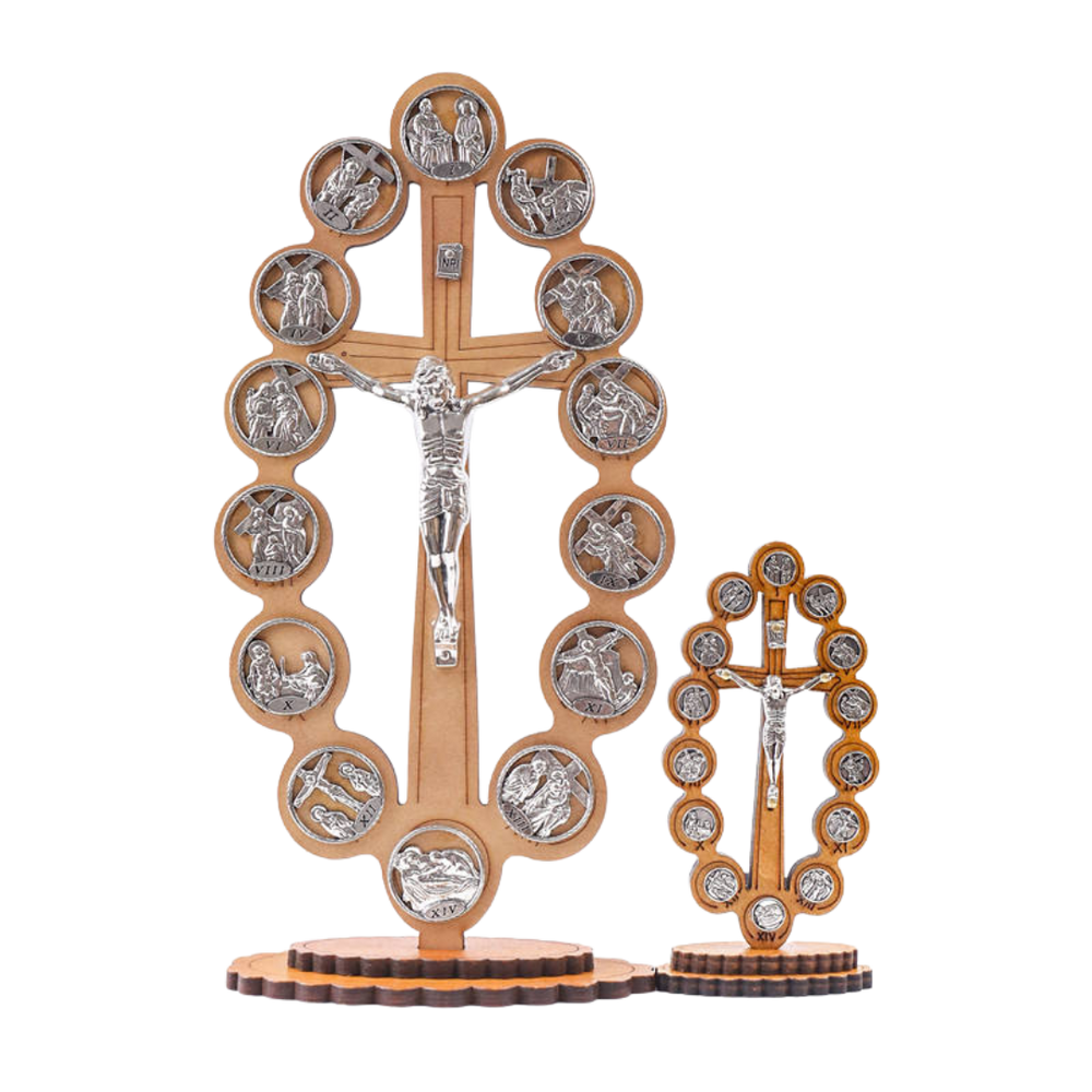Stations of the Cross Via Crucis Wooden Standing Altar Piece - 2 Sizes available - JMJ Catholic Productsvariant