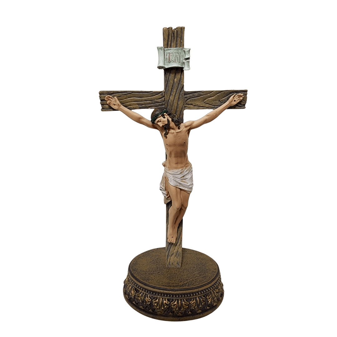 The Crucifix — Solemn Hand-Painted Resin Statue (Medium, 21cm) - JMJ Catholic Productsvariant