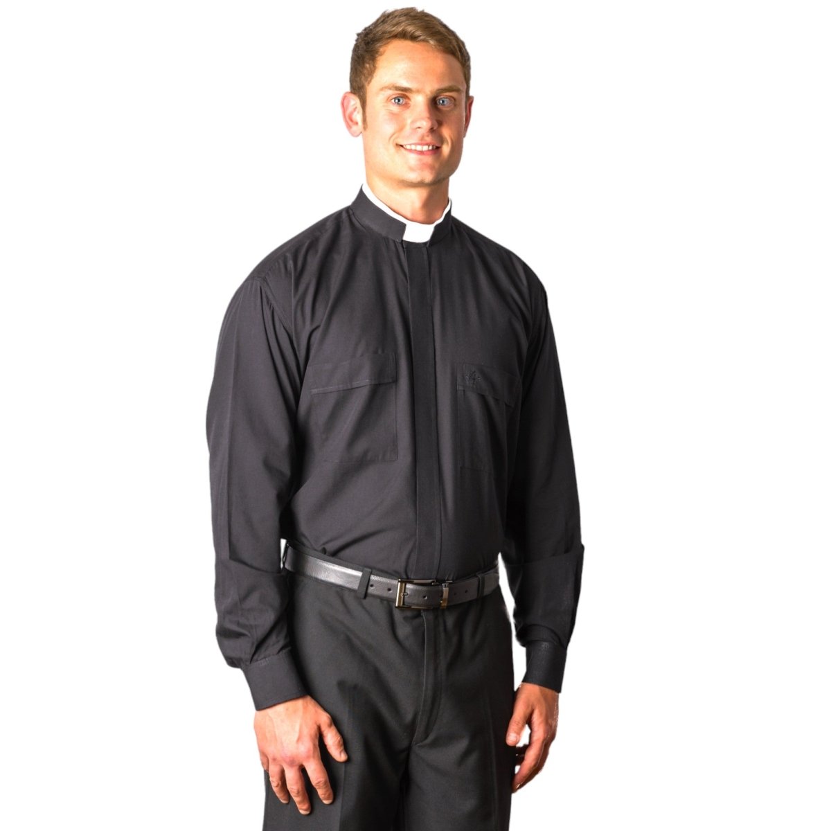 Tonsure Collar Clergy Shirt — Black (70% Cotton) - JMJ Catholic Productsvariant