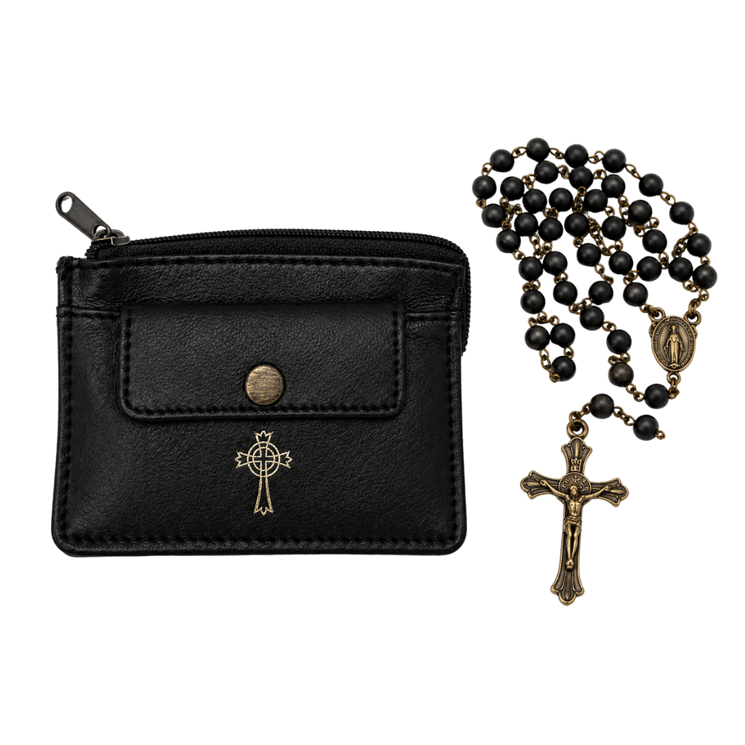 Two-Pocket Leather Rosary & Coin Case — Soft Sheepskin (2 Colours) - JMJ Catholic Productsvariant