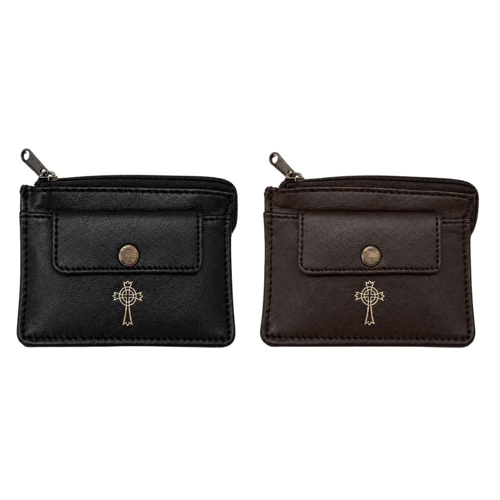Two-Pocket Leather Rosary & Coin Case — Soft Sheepskin (2 Colours) - JMJ Catholic Productsvariant