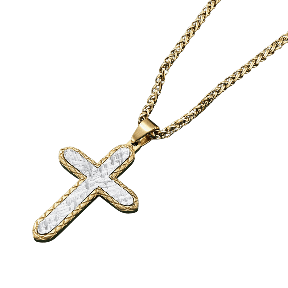 Two-Tone Crucifix Pendant Necklace — Stainless Steel with 18K Gold-Plating - JMJ Catholic Productsvariant