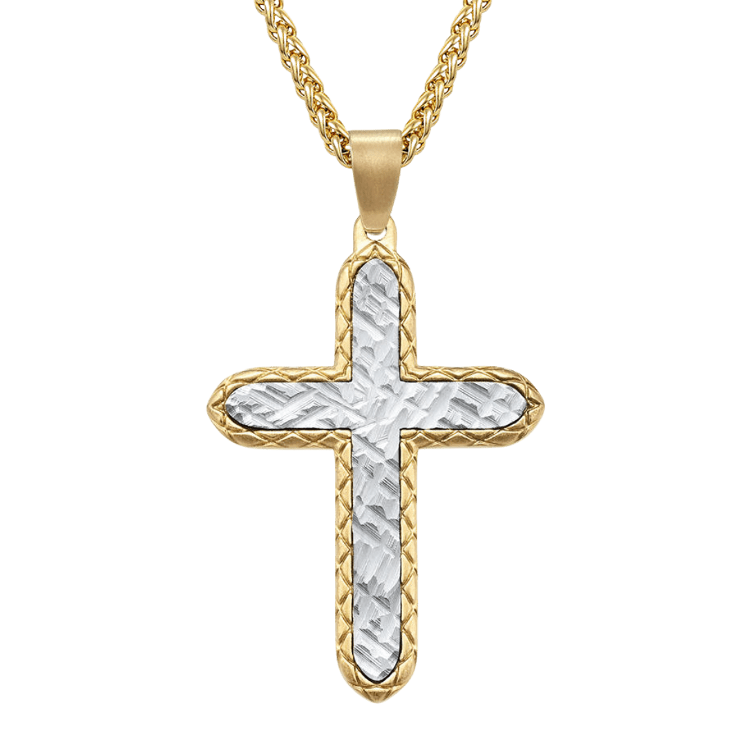 Two-Tone Crucifix Pendant Necklace — Stainless Steel with 18K Gold-Plating - JMJ Catholic Productsvariant