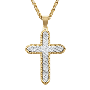 Two-tone stainless steel crucifix pendant necklace with 18K gold plating