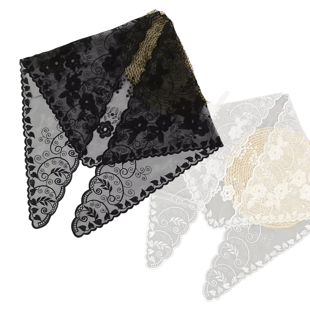 Vine and Floral Embroidered Lace Mantilla Veil — Black or White - JMJ Catholic Productsvariant