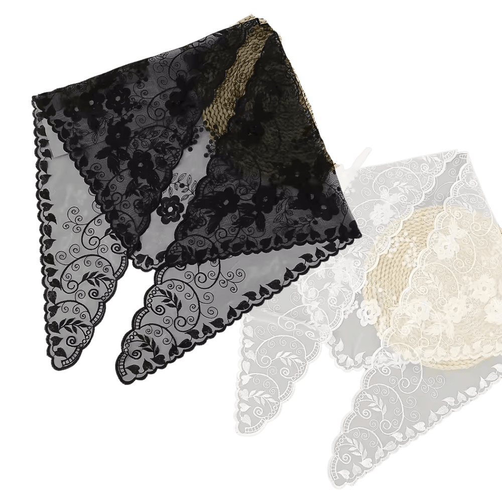 Vine and Floral Embroidered Lace Mantilla Veil — Black or White - JMJ Catholic Productsvariant