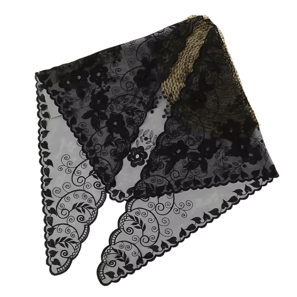 Vine and Floral Embroidered Lace Mantilla Veil — Black or White - JMJ Catholic Productsvariant