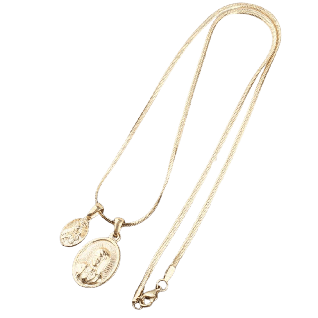 Virgin Mary Double Pendant Necklace — 18K Gold-Plated