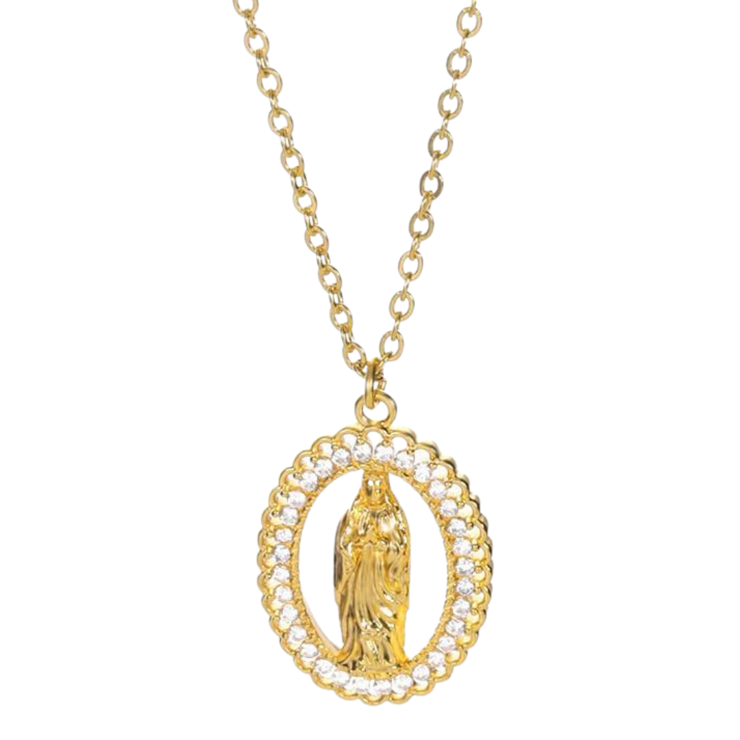 Virgin Mary Medal Necklace — Brass with 18K Gold Plating